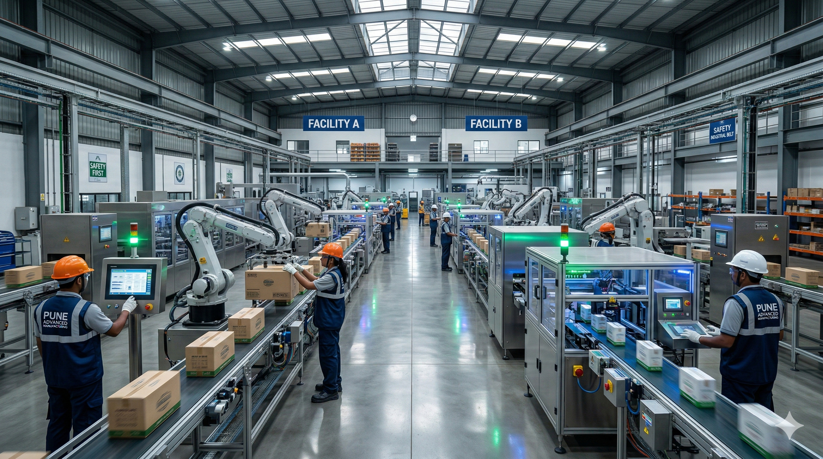 Modern industrial packaging manufacturing facility interior with automated production lines